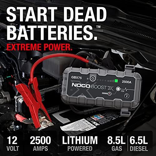 NOCO Boost X GBX75  2500A UltraSafe Jump Starter   12V Lithium Battery Booster Pack  Portable Jump Box  Power Bank & Jumper Cables   for 8 5L Gas and 6 5L Diesel Engines