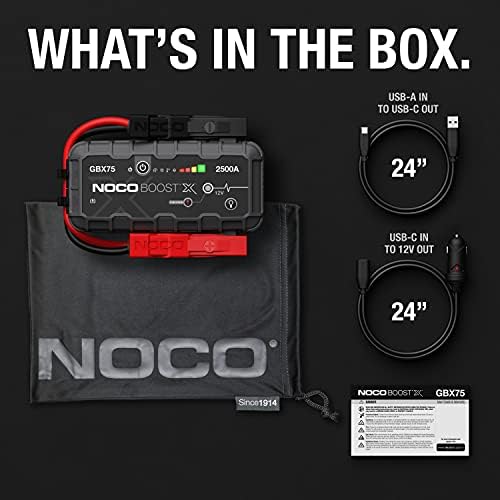 NOCO Boost X GBX75  2500A UltraSafe Jump Starter   12V Lithium Battery Booster Pack  Portable Jump Box  Power Bank & Jumper Cables   for 8 5L Gas and 6 5L Diesel Engines
