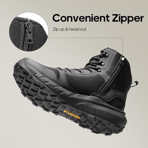 NORTIV 8 Mens Military Tactical Boot Lightweight Comfortable Boots for Work All Day Side Zipper Motorcycle Combat Hiking Boots Metrostrike 8 9 Inches 