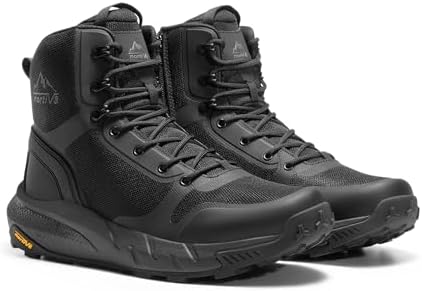 NORTIV 8 Mens Military Tactical Boot Lightweight Comfortable Boots for Work All Day Side Zipper Motorcycle Combat Hiking Boots Metrostrike 8 9 Inches 