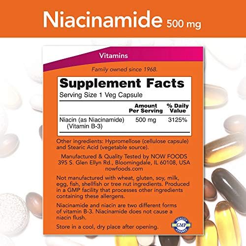 NOW Foods Niacinamide 500mg Vitamin B 3 Capsules  100 Count  3 Pack