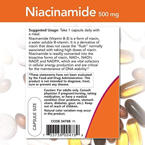 NOW Foods Niacinamide 500mg Vitamin B 3 Capsules  100 Count  3 Pack