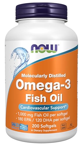 NOW Foods Supplements  Omega 3 180 EPA / 120 DHA  Molecularly Distilled  Cardiovascular Support   200 Softgels