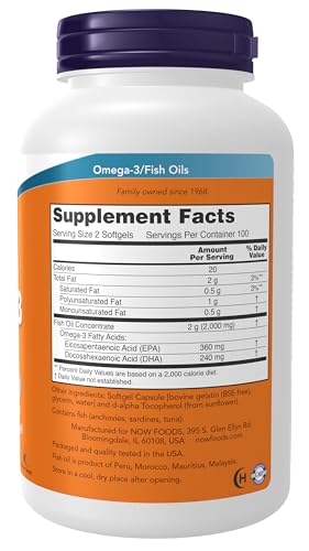 NOW Foods Supplements  Omega 3 180 EPA / 120 DHA  Molecularly Distilled  Cardiovascular Support   200 Softgels