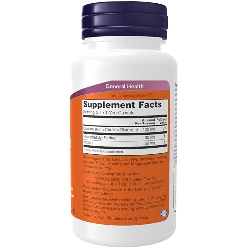 NOW Foods Supplements  Phosphatidyl Serine 100 mg with Phospholipid compound derived from Soy Lecithin  60 Veg Capsules