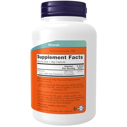 NOW Foods Supplements  Chromium Picolinate 200 mcg  Insulin Co Factor   250 Veg Capsules