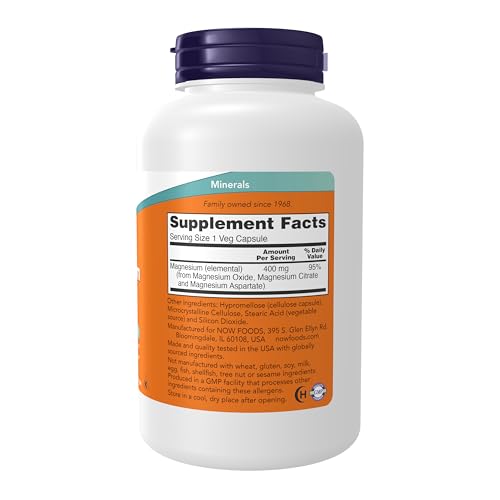 NOW Foods Supplements  Magnesium 400 mg  Enzyme Function   Nervous System Support   180 Veg Capsules
