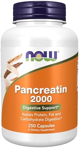 NOW Foods Supplements  Pancreatin 2000 with naturally occurring Protease  Protein Digesting   Amylase  Carbohydrate Digesting   and Lipase  Fat Digesting  Enzymes  250 Capsules