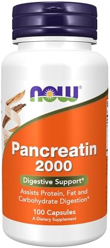 NOW Foods Supplements  Pancreatin 2000 with naturally occurring Protease  Protein Digesting   Amylase  Carbohydrate Digesting   and Lipase  Fat Digesting  Enzymes  250 Capsules