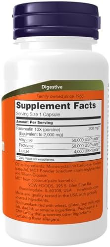 NOW Foods Supplements  Pancreatin 2000 with naturally occurring Protease  Protein Digesting   Amylase  Carbohydrate Digesting   and Lipase  Fat Digesting  Enzymes  250 Capsules