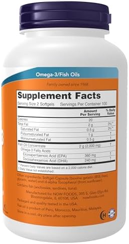 NOW Foods Supplements  Omega 3 180 EPA / 120 DHA  Molecularly Distilled  Cardiovascular Support   200 Softgels