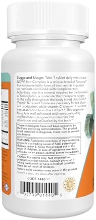 NOW Foods Supplements  Iron Complex  Non Constipating   Essential Mineral  100 Tablets