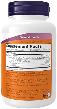 NOW Foods Supplements  BioCell Collagen  Hydrolyzed Type II  Clinically Validated  120 Veg Capsules