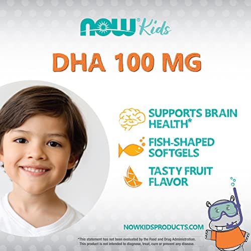 NOW Foods Supplements  DHA Kids 100 mg  Supports Brain Health   Fruit Flavor  60 Chewable Softgels  packaging may vary