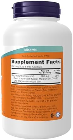 NOW Foods Supplements  Magnesium 400 mg  Enzyme Function   Nervous System Support   180 Veg Capsules