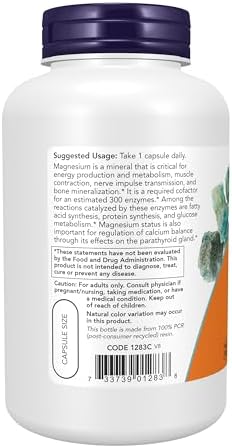 NOW Foods Supplements  Magnesium 400 mg  Enzyme Function   Nervous System Support   180 Veg Capsules