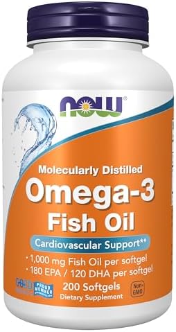 NOW Foods Supplements  Omega 3 180 EPA / 120 DHA  Molecularly Distilled  Cardiovascular Support   200 Softgels