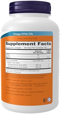 NOW Foods Supplements  Omega 3 180 EPA / 120 DHA  Molecularly Distilled  Cardiovascular Support   200 Softgels