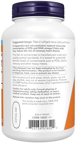 NOW Foods Supplements  Omega 3 180 EPA / 120 DHA  Molecularly Distilled  Cardiovascular Support   200 Softgels