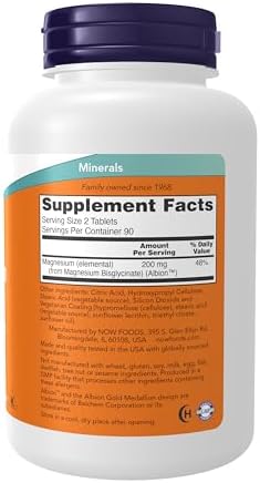 NOW Foods Supplements  Magnesium Glycinate 100 mg  Highly Absorbable Form  180 Tablets