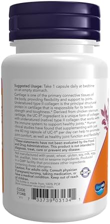 NOW Foods Supplements  UC II Type II Collagen with Undenatured Type II Collagen  60 Veg Capsules
