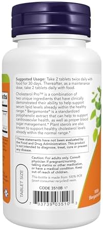 NOW Foods Supplements  Cholesterol Pro  with Bergamonte  and Plant Sterols  Cardiovascular Health   120 Tablets