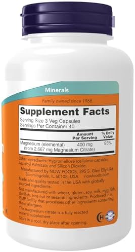 NOW Supplements  Magnesium Citrate  Enzyme Function   Nervous System Support   120 Veg Capsules