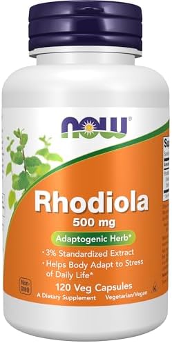 NOW Supplements  Rhodiola 500 mg  Helps Body Adapt to Stress of Daily Life   Adaptogenic Herb   60 Veg Capsules