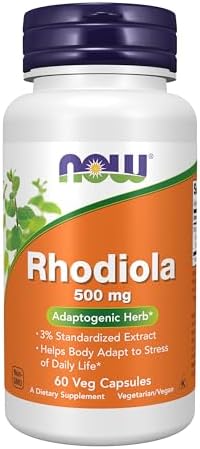 NOW Supplements  Rhodiola 500 mg  Helps Body Adapt to Stress of Daily Life   Adaptogenic Herb   60 Veg Capsules