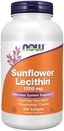 NOW Supplements  Sunflower Lecithin 1200 mg with Phosphatidyl Choline  200 Softgels