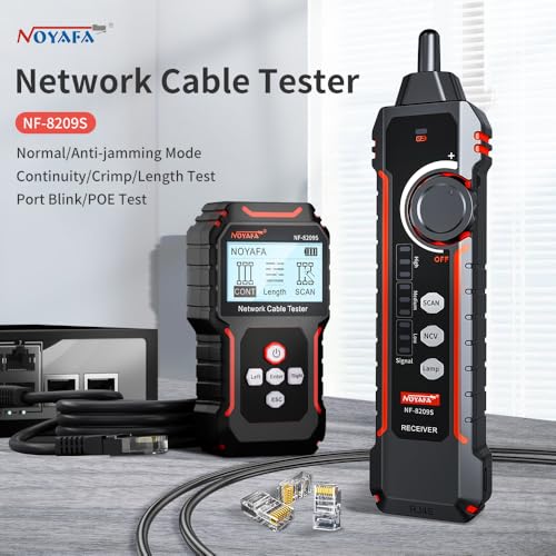 NOYAFA NF 8209S Network Cable Tester   Upgrade Ethernet Cable Tester with PoE Detection  NCV Voltage Test  Cable Length Measurement  Port Flashing & Anti Interference Scan Modes