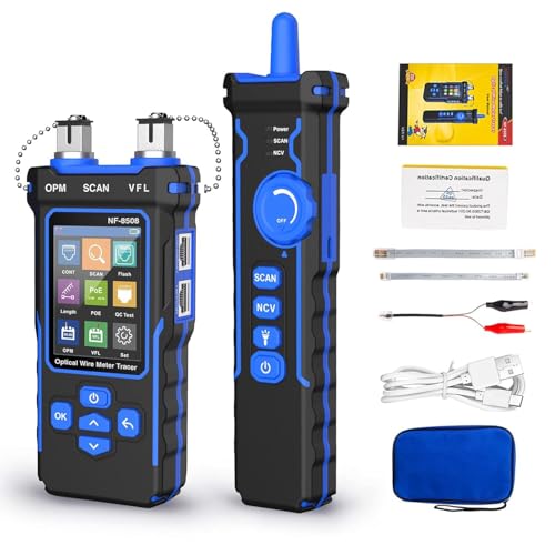 NOYAFA NF 8508 Network Cable Tester with Optical Power Meter  CAT5 CAT6 Cable Toner Ethernet Cable Tester  RJ45 Network Tester  VFL PoE QC Test Wire Tracer Port Flashing 200M Length Test