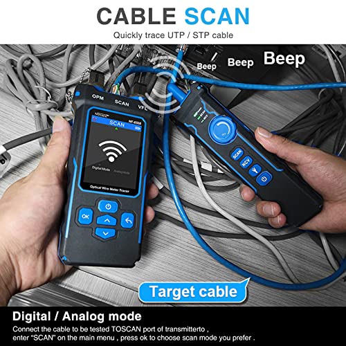 NOYAFA NF 8508 Network Cable Tester with Optical Power Meter  CAT5 CAT6 Cable Toner Ethernet Cable Tester  RJ45 Network Tester  VFL PoE QC Test Wire Tracer Port Flashing 200M Length Test