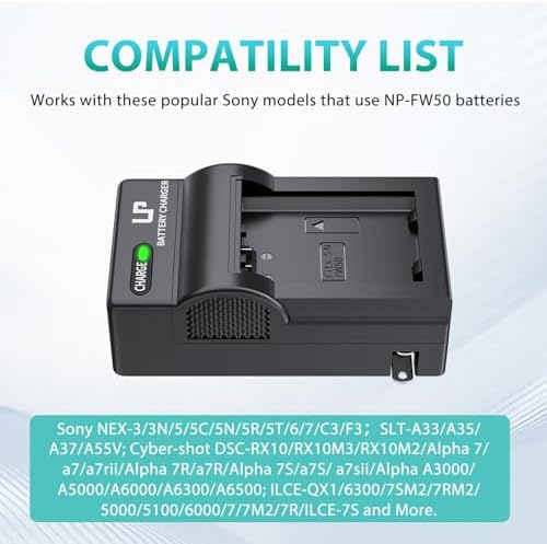 NP FW50 Battery Charger  LP Charger Compatible with Sony Alpha A6000  A6400  A6100  A6300  A6500  A5100  A7  A7 II  A7R  A7R II  A7R2  A7S  A7S II  A7S2  A5000  A3000  A55  RX10  NEX 3/5/7 Series