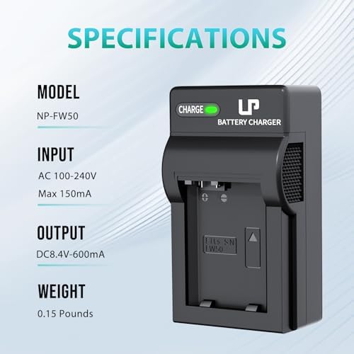 NP FW50 Battery Charger  LP Charger Compatible with Sony Alpha A6000  A6400  A6100  A6300  A6500  A5100  A7  A7 II  A7R  A7R II  A7R2  A7S  A7S II  A7S2  A5000  A3000  A55  RX10  NEX 3/5/7 Series