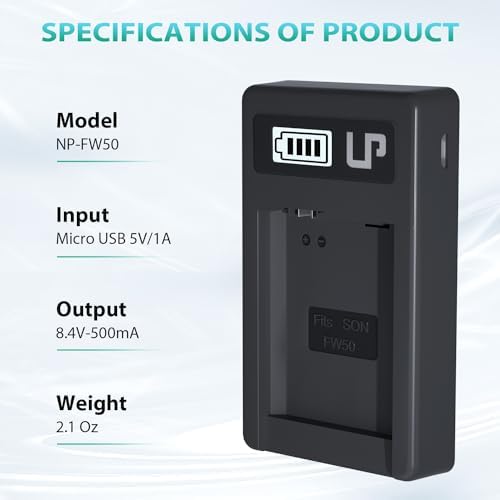 NP FW50 Battery Charger  LP Charger Compatible with Sony Alpha A6000  A6400  A6100  A6300  A6500  A5100  A7  A7 II  A7R  A7R II  A7R2  A7S  A7S II  A7S2  A5000  A3000  A55  RX10  NEX 3/5/7 Series