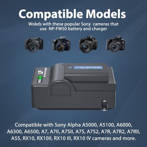 NP FW50 Battery Charger  LP Charger Compatible with Sony Alpha A6000  A6400  A6100  A6300  A6500  A5100  A7  A7 II  A7R  A7R II  A7R2  A7S  A7S II  A7S2  A5000  A3000  A55  RX10  NEX 3/5/7 Series