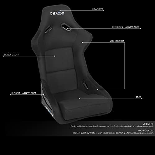 NRG Innovations NRG FRP 300BK Fiber Glass Fixed Back Bucket Racing Seat  Large   4/5 pt Harness Compatibility  Black Seat Cover  23W X 18 D X 35 H