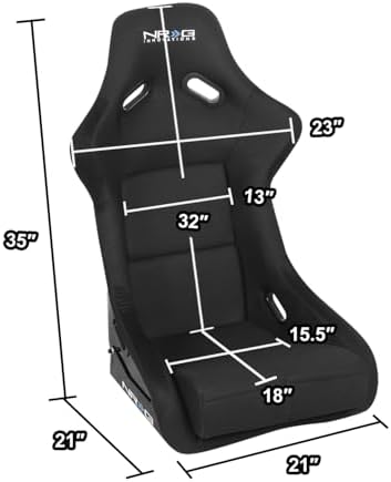 NRG Innovations NRG FRP 300BK Fiber Glass Fixed Back Bucket Racing Seat  Large   4/5 pt Harness Compatibility  Black Seat Cover  23W X 18 D X 35 H