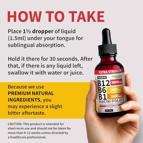 NUSAVA  2 Pack  Extra Strength Liquid Vitamin B12 Sublingual Vitamin B Complex   B12 Drops 10000mcg   Methylcobalamin for Energy  Brain  and Heart Support  Raspberry Flavor  2 floz  80 Servings