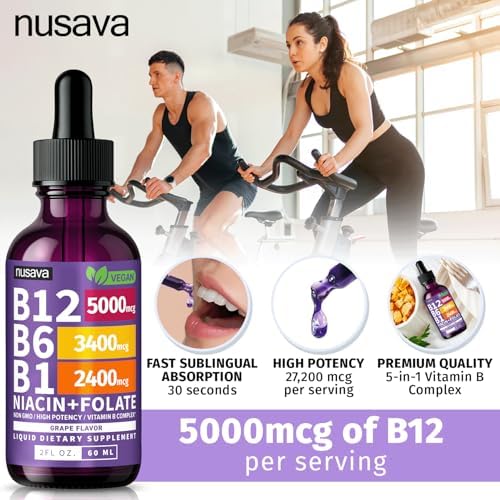 NUSAVA  2 Pack  Extra Strength Liquid Vitamin B12 Sublingual Vitamin B Complex   B12 Drops 10000mcg   Methylcobalamin for Energy  Brain  and Heart Support  Raspberry Flavor  2 floz  80 Servings