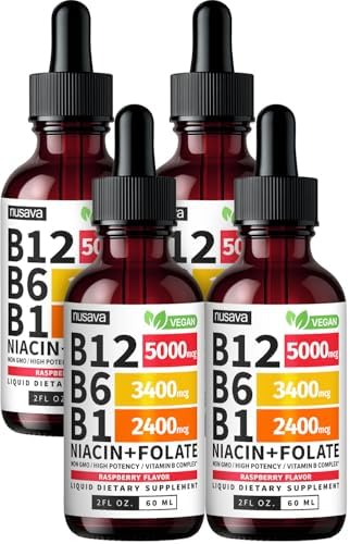 NUSAVA  2 Pack  Extra Strength Liquid Vitamin B12 Sublingual Vitamin B Complex   B12 Drops 10000mcg   Methylcobalamin for Energy  Brain  and Heart Support  Raspberry Flavor  2 floz  80 Servings