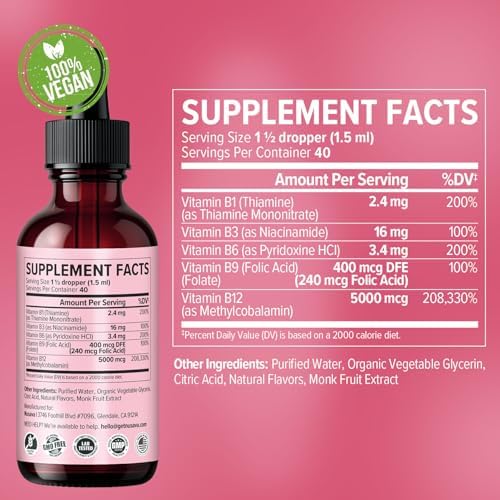 NUSAVA  2 Pack  Extra Strength Liquid Vitamin B12 Sublingual Vitamin B Complex   B12 Drops 10000mcg   Methylcobalamin for Energy  Brain  and Heart Support  Raspberry Flavor  2 floz  80 Servings