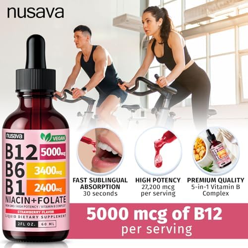 NUSAVA  2 Pack  Extra Strength Liquid Vitamin B12 Sublingual Vitamin B Complex   B12 Drops 10000mcg   Methylcobalamin for Energy  Brain  and Heart Support  Raspberry Flavor  2 floz  80 Servings