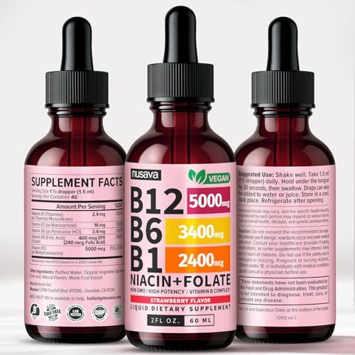 NUSAVA  2 Pack  Extra Strength Liquid Vitamin B12 Sublingual Vitamin B Complex   B12 Drops 10000mcg   Methylcobalamin for Energy  Brain  and Heart Support  Raspberry Flavor  2 floz  80 Servings