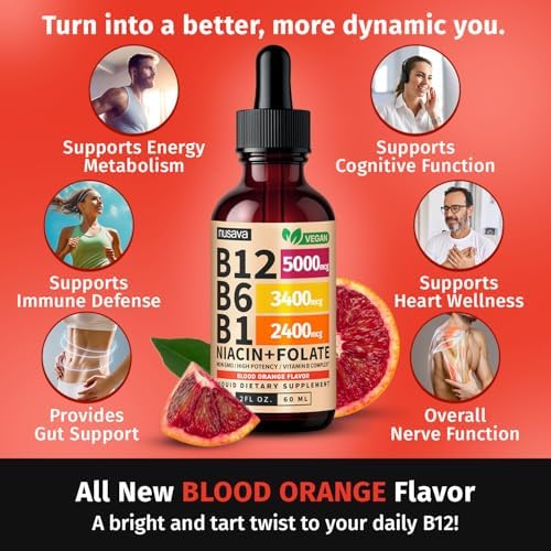 NUSAVA  2 Pack  Extra Strength Liquid Vitamin B12 Sublingual Vitamin B Complex   B12 Drops 10000mcg   Methylcobalamin for Energy  Brain  and Heart Support  Raspberry Flavor  2 floz  80 Servings