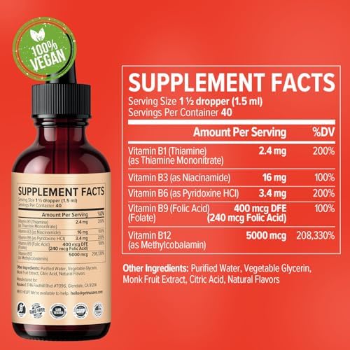 NUSAVA  2 Pack  Extra Strength Liquid Vitamin B12 Sublingual Vitamin B Complex   B12 Drops 10000mcg   Methylcobalamin for Energy  Brain  and Heart Support  Raspberry Flavor  2 floz  80 Servings