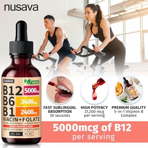 NUSAVA  2 Pack  Extra Strength Liquid Vitamin B12 Sublingual Vitamin B Complex   B12 Drops 10000mcg   Methylcobalamin for Energy  Brain  and Heart Support  Raspberry Flavor  2 floz  80 Servings