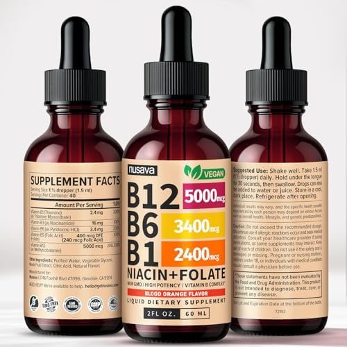 NUSAVA  2 Pack  Extra Strength Liquid Vitamin B12 Sublingual Vitamin B Complex   B12 Drops 10000mcg   Methylcobalamin for Energy  Brain  and Heart Support  Raspberry Flavor  2 floz  80 Servings