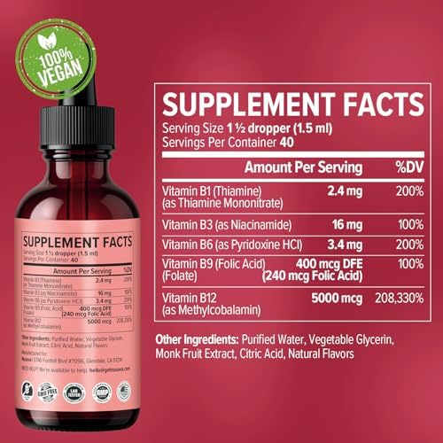 NUSAVA  2 Pack  Extra Strength Liquid Vitamin B12 Sublingual Vitamin B Complex   B12 Drops 10000mcg   Methylcobalamin for Energy  Brain  and Heart Support  Raspberry Flavor  2 floz  80 Servings